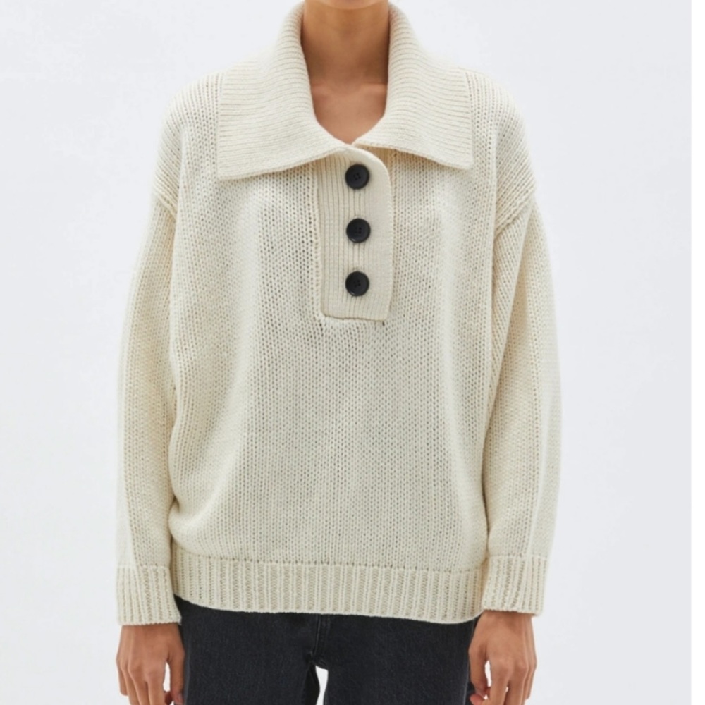 Bassike Oversized Polo Neck Knit Sweater - Picture 3 of 8